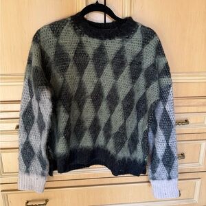 All Saints Green and Gray Argyle Sweater